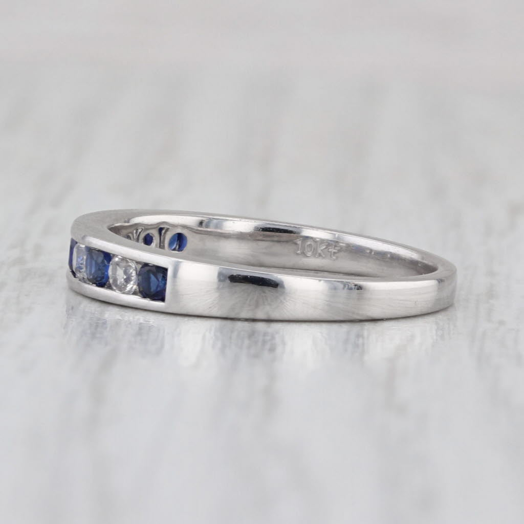 0.52ctw Lab Created Blue & White Sapphire Ring 10k White Gold Stackable Band