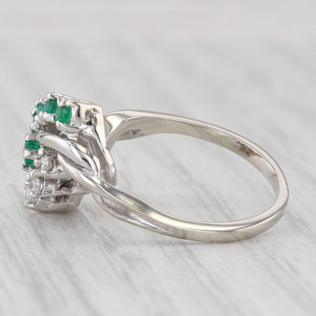 Light Gray Vintage 0.35ctw Diamond Emerald Bypass Ring 14k White Gold Size 6