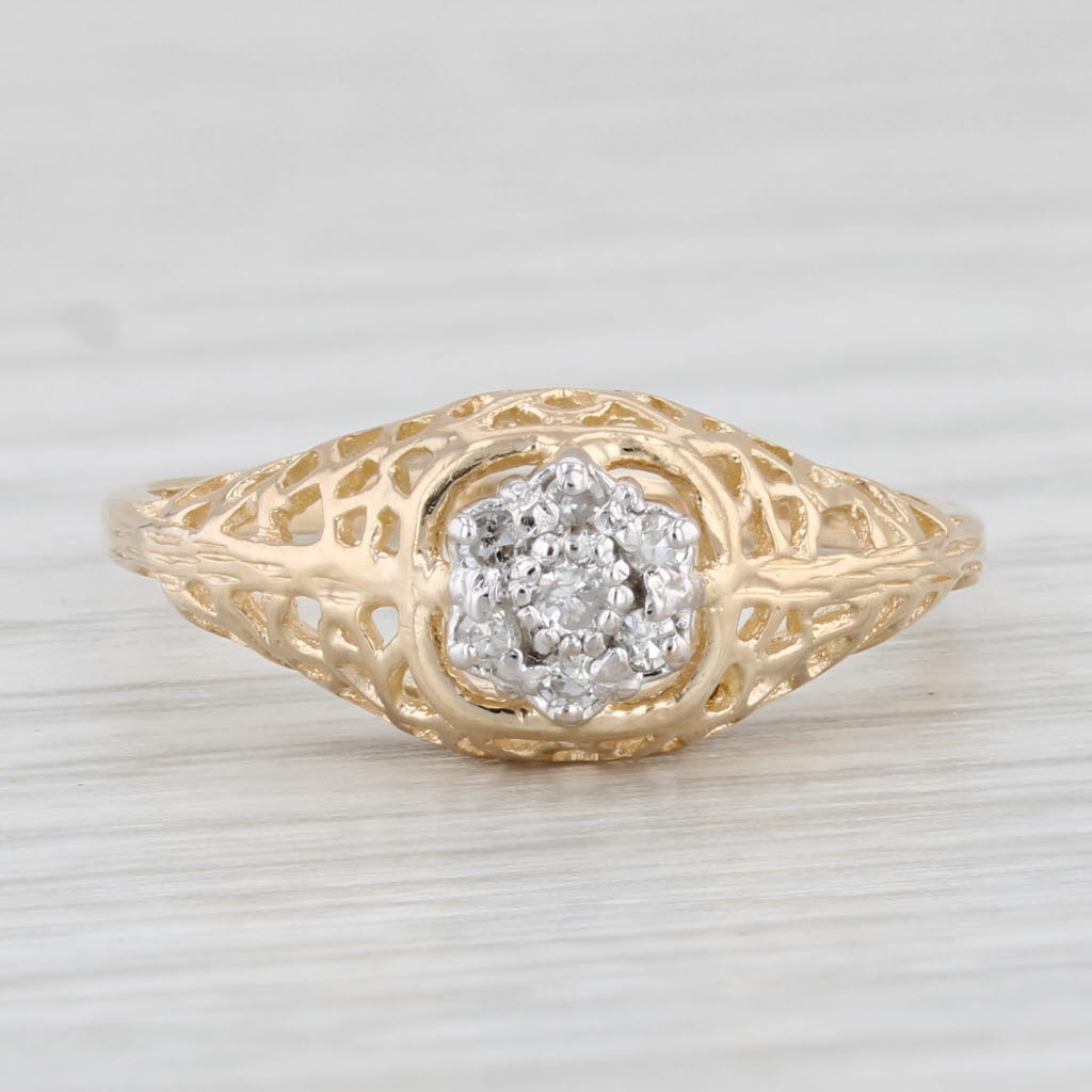 Light Gray Diamond Cluster Engagement Ring 10k Yellow Gold Size 6.5