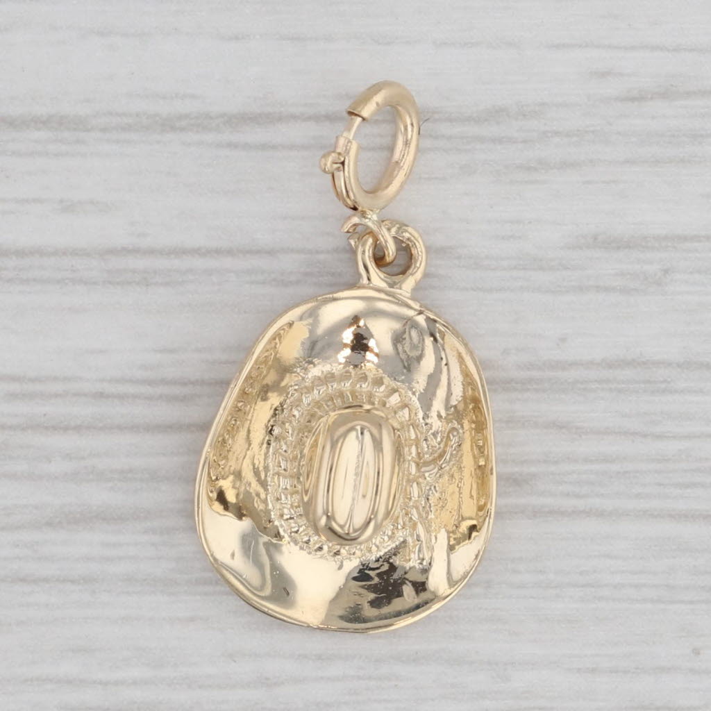 Light Gray Cowboy Hat Charm 14k Yellow Gold Western Themed Pendant