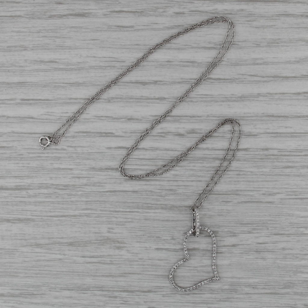0.20ctw Diamond Openheart Pendant 14k White Gold 18" Rope Chain