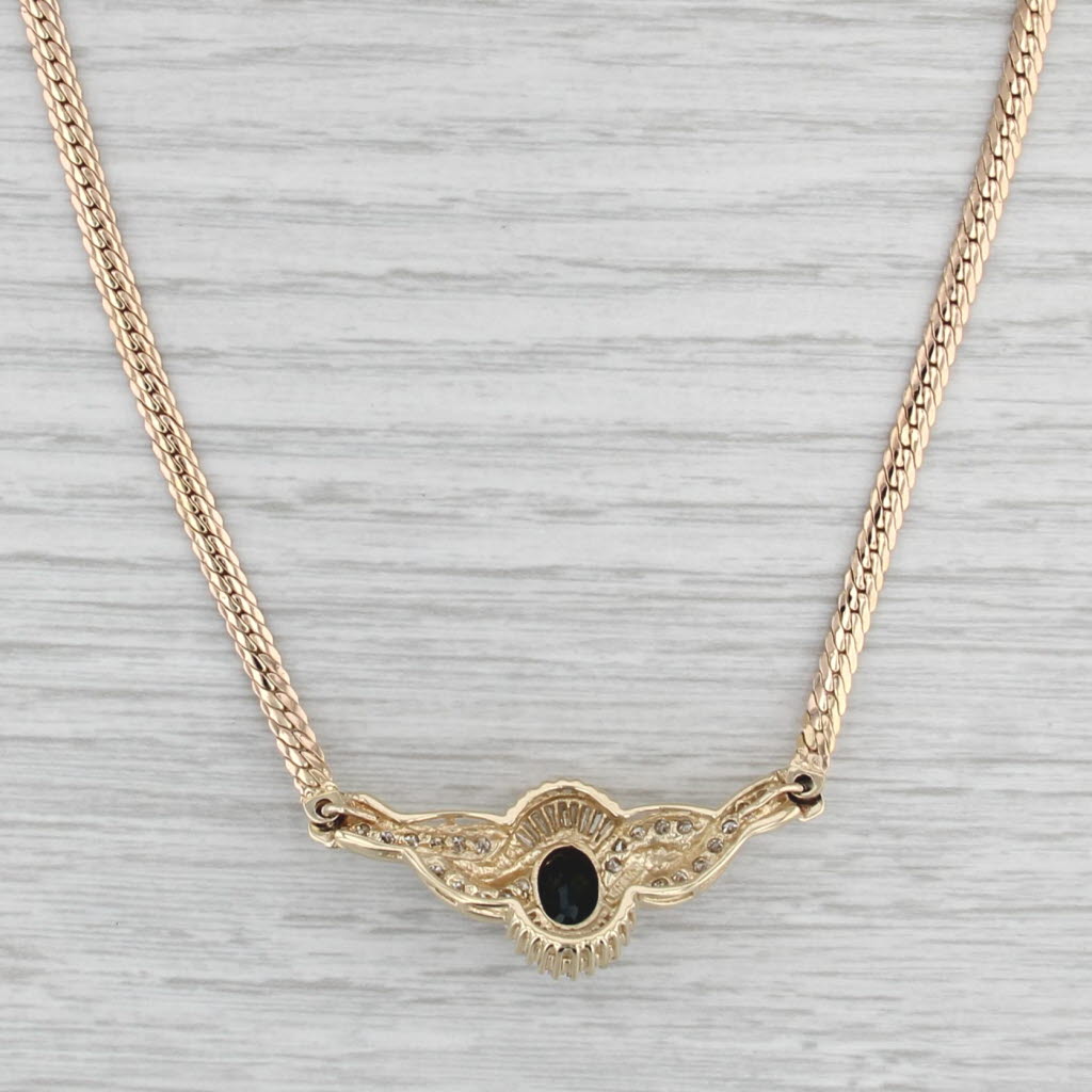 1.93ctw Blue Sapphire Diamond Necklace 14k Yellow Gold 17.75" Flat Curb Chain