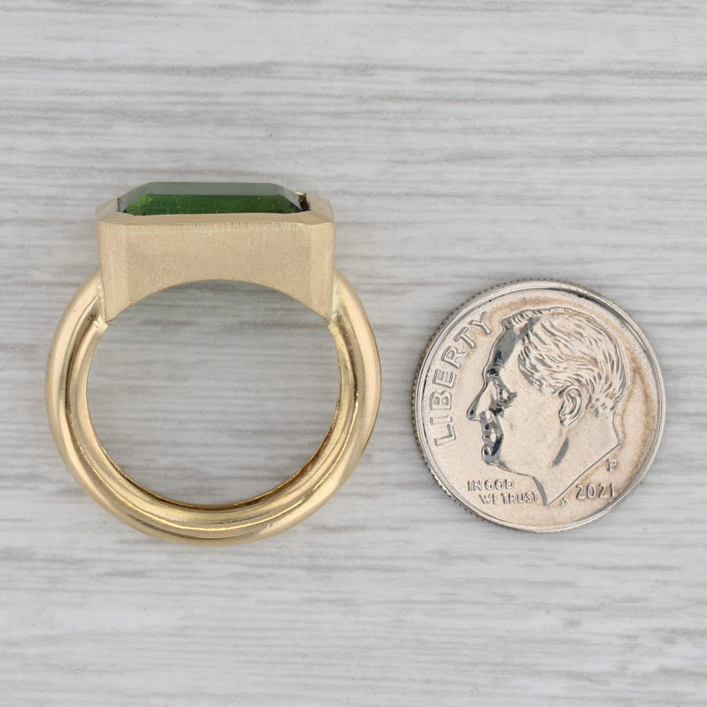 Gray 4.60ct Green Tourmaline 18k Yellow Gold Size 7 Emerald Cut