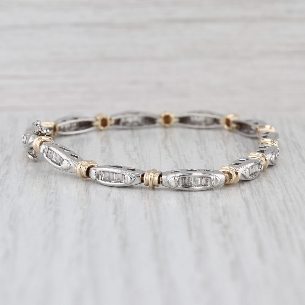 0.96ctw Diamond Tennis Bracelet 10k White Yellow Gold 7" 3.7mm Heart Accents