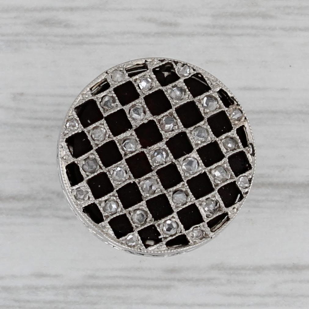 Gray Vintage Platinum Diamond Checkerboard Tie Tac Lapel Pin Converted Cufflink