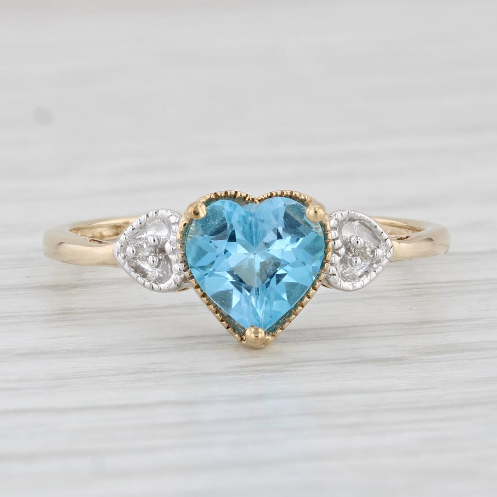 Light Gray 1.45ct Blue Topaz Heart Diamond Ring 10k Yellow Gold Size 9.25