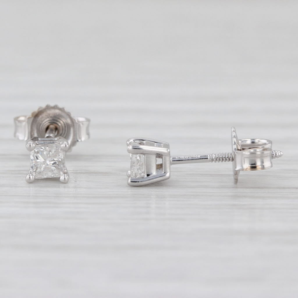 0.25ctw Princess Solitaire Diamond Stud Earrings 14k White Gold Studs
