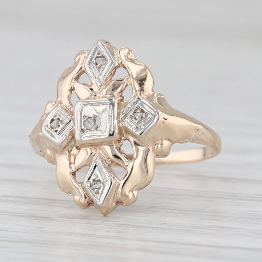 Vintage Openwork Diamond Ring 10k Yellow Gold Size 6.25