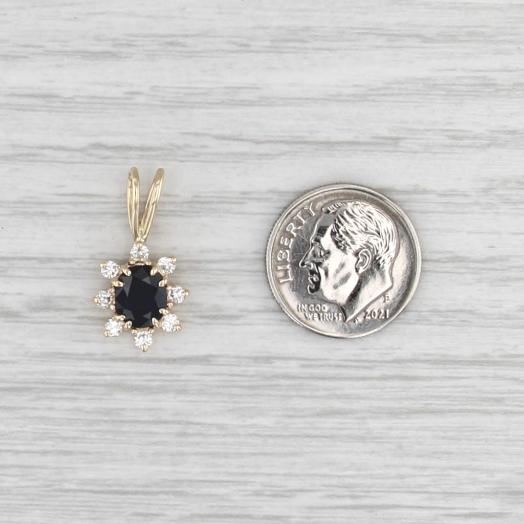 1.24ctw Blue Sapphire Diamond Halo Pendant 14k Yellow Gold