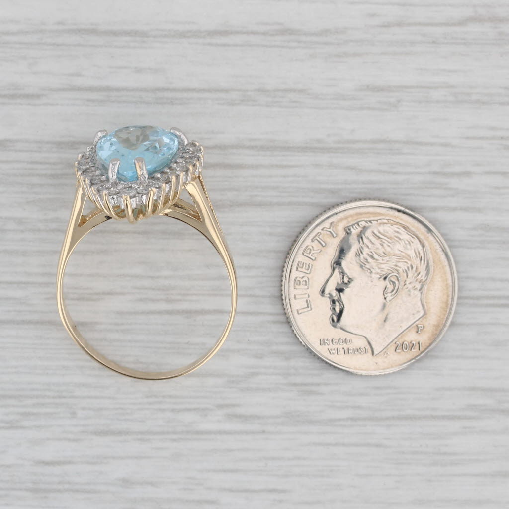 Gray 4.26ctw Pear Blue Topaz Diamond Halo Ring 14k Yellow Gold Size 7 Cocktail