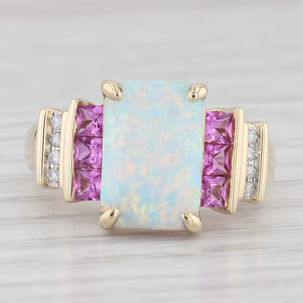 Light Gray Diamond Lab Created Opal Sapphire Ring 10k Yellow Gold Size 5.25