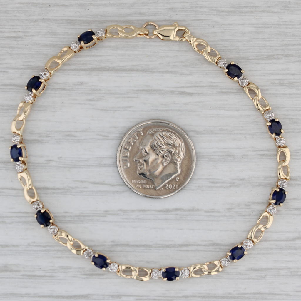 Gray 2.50ctw Lab Created Blue Sapphire Diamond Bracelet 10k Yellow Gold 7"