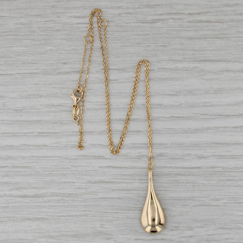Teardrop Pendant Cable Chain Necklace 14k Yellow Gold 18" 19" 20" Italian