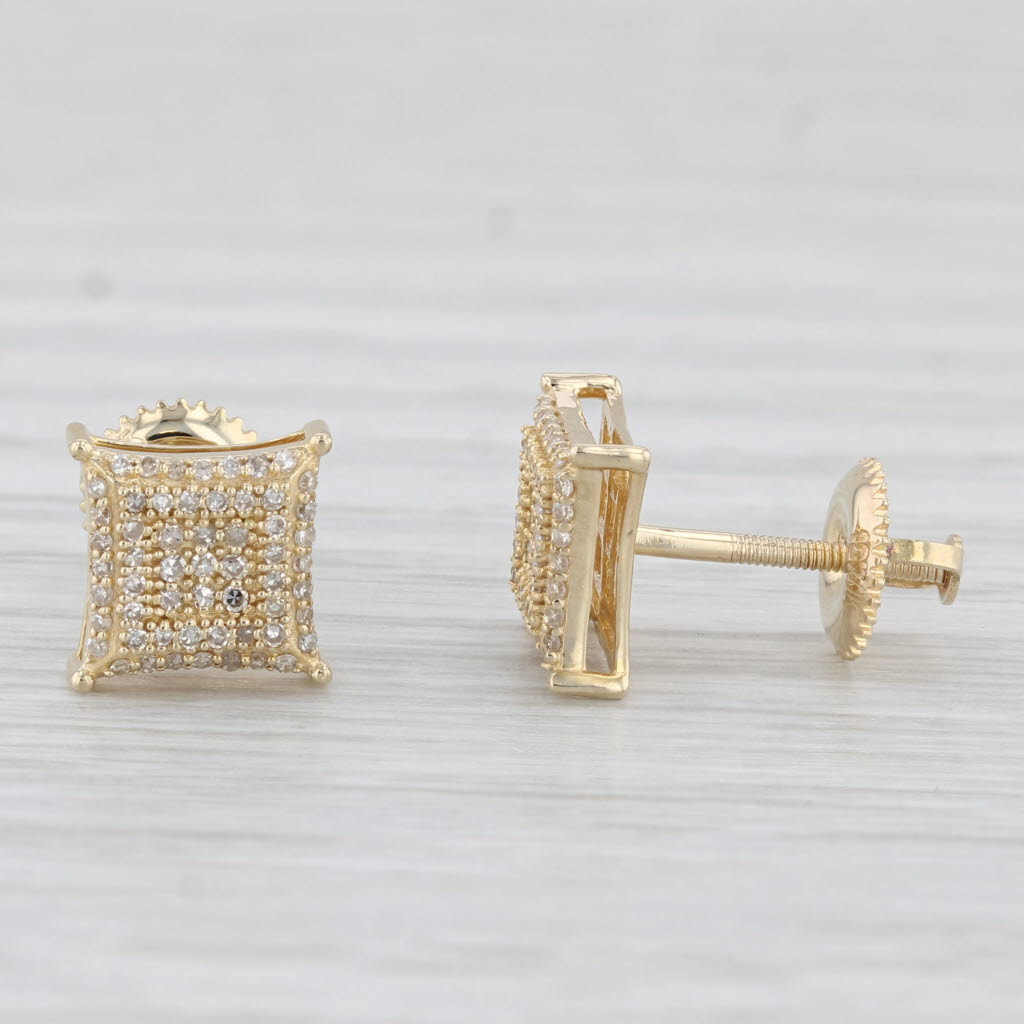 Light Gray 0.12ctw Pave Diamond Stud Earrings 10k Yellow Gold Screw Back Studs