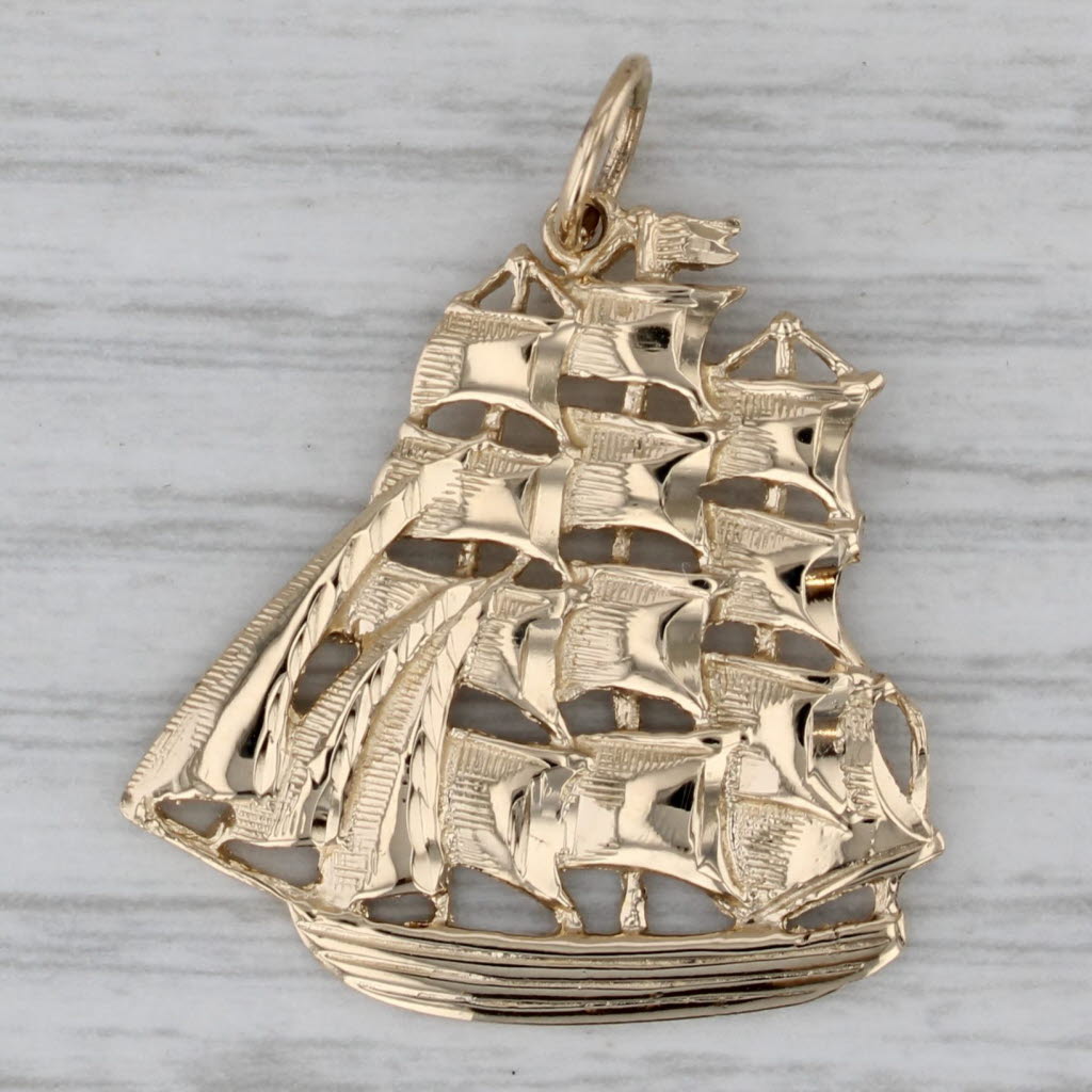 Gray Tall Ship Pendant 14k Yellow Gold Nautical Charm