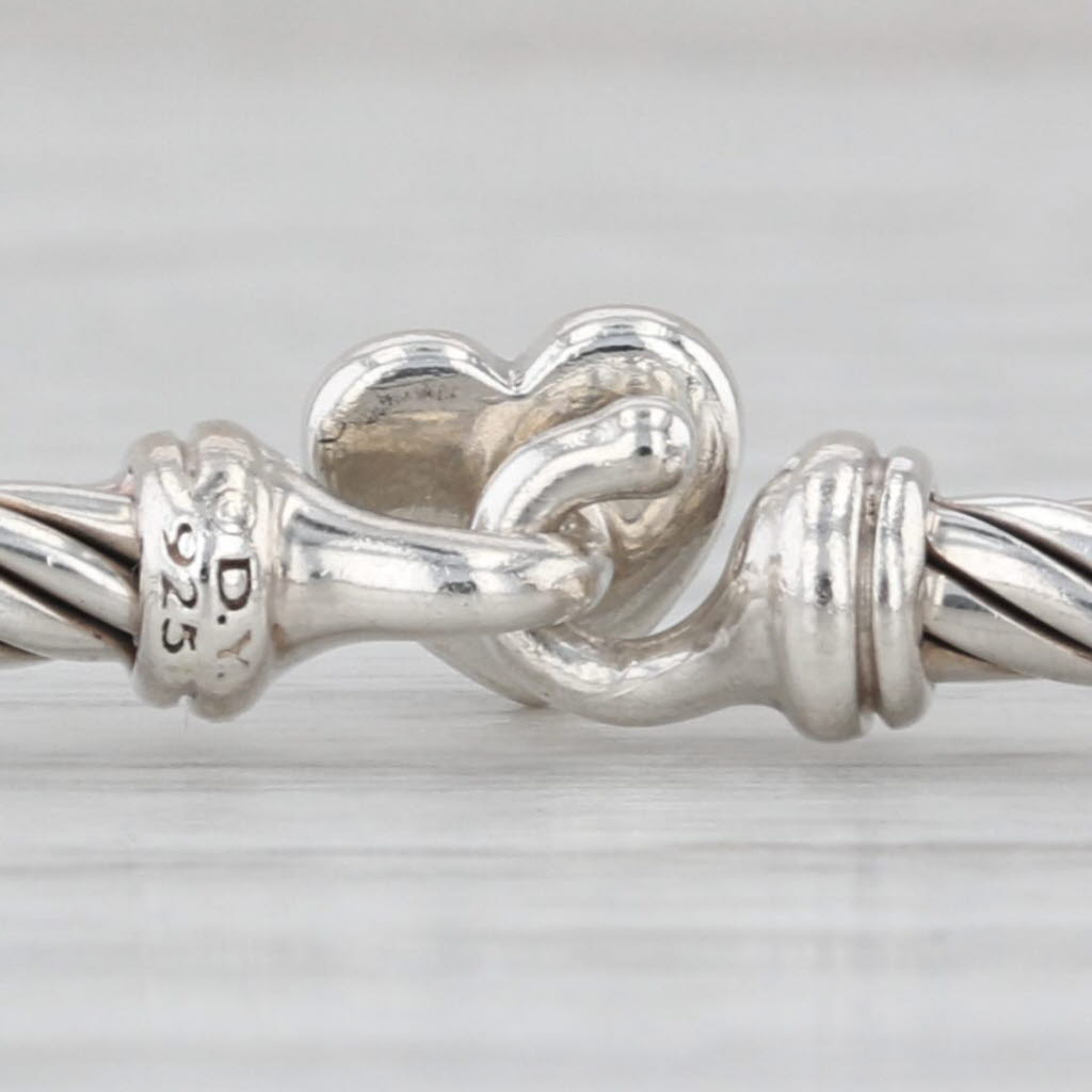 David Yurman Diamond Heart Classic Cable Bangle Bracelet Sterling Silver 6.25"
