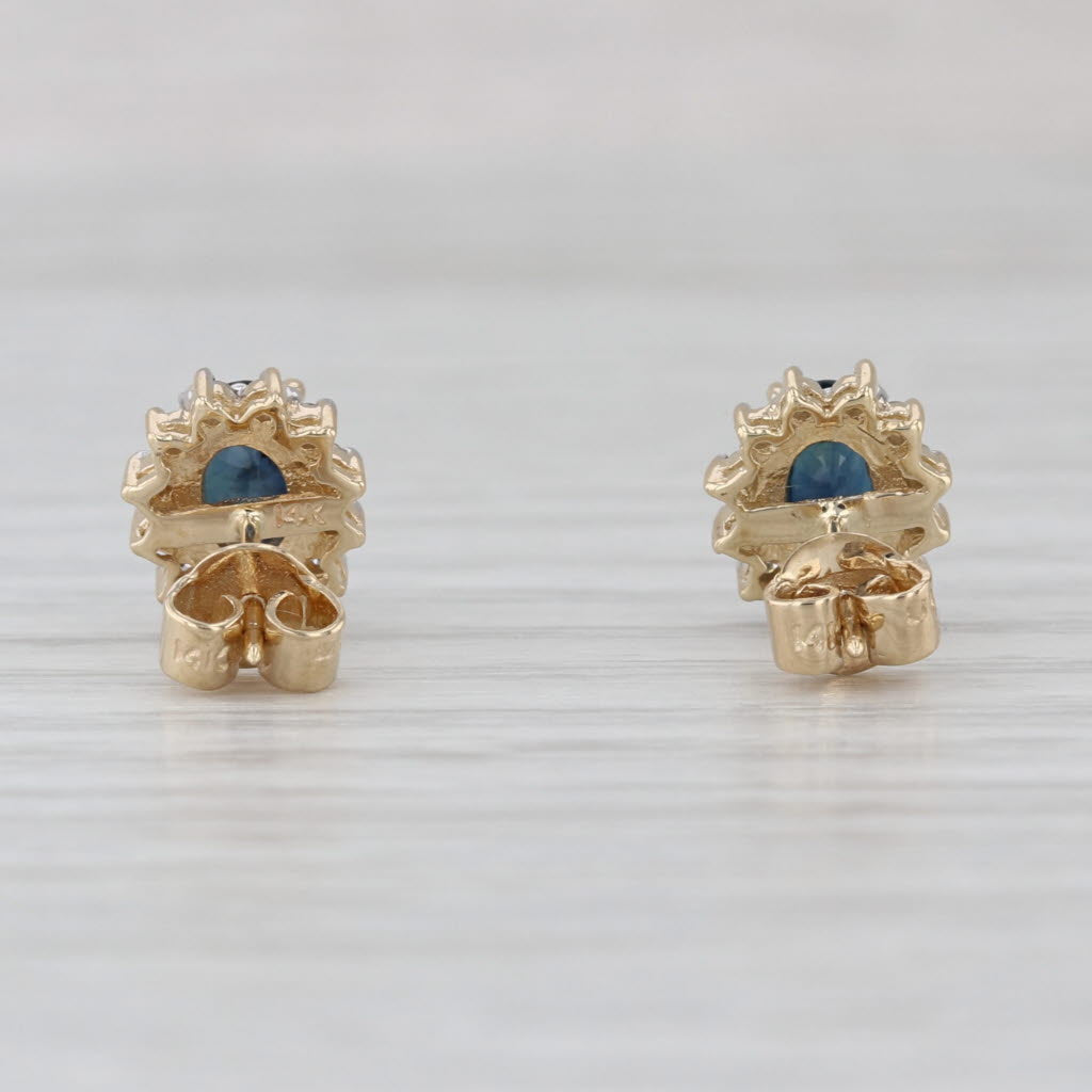 0.98ctw Oval Blue Sapphire Diamond Halo Stud Earrings 14k Yellow Gold Studs