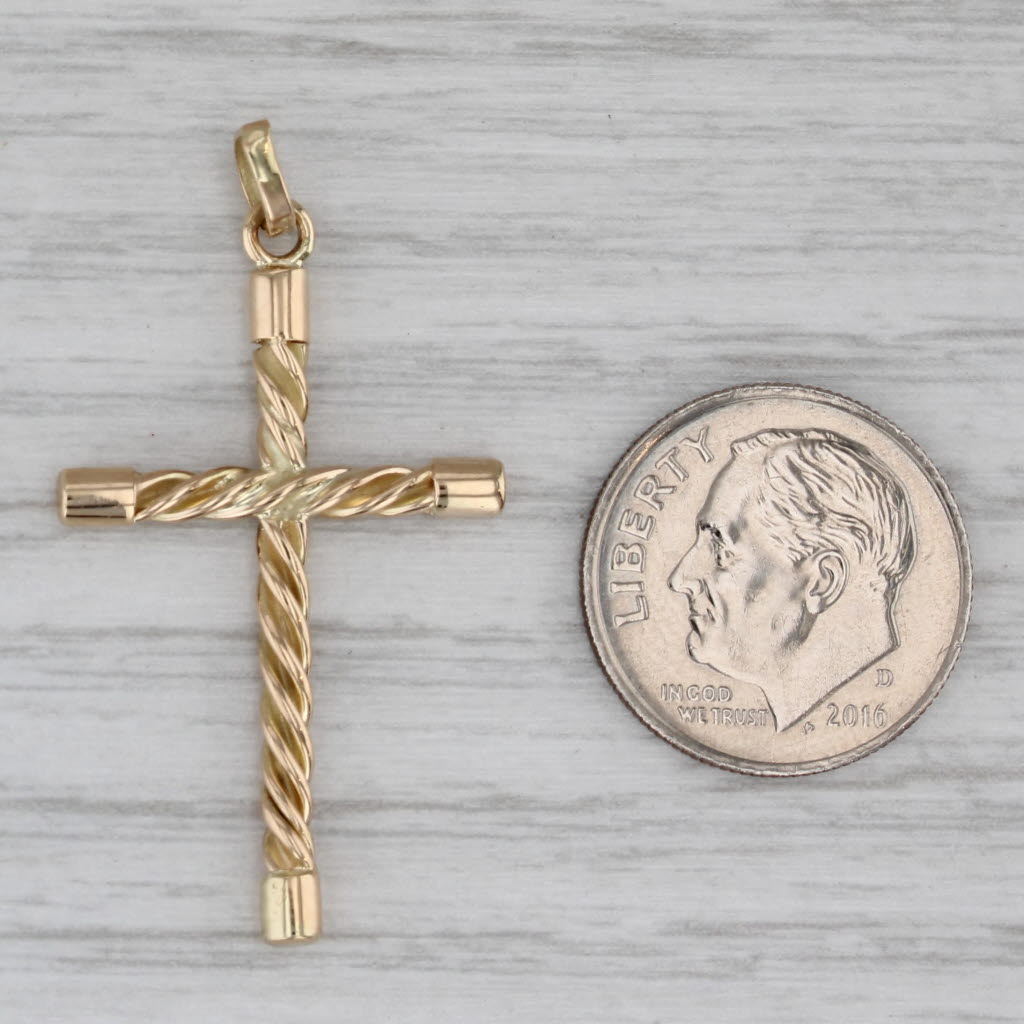 Gray Twist Cross Pendant 14k Yellow Gold Religious Jewelry