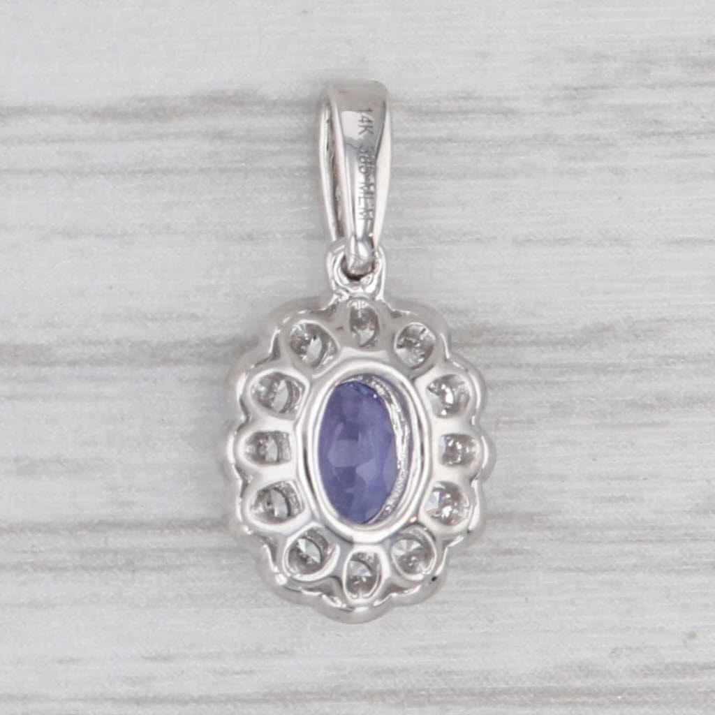 Light Gray New 0.75ctw Oval Tanzanite Diamond Halo Pendant 14k White Gold Small Drop