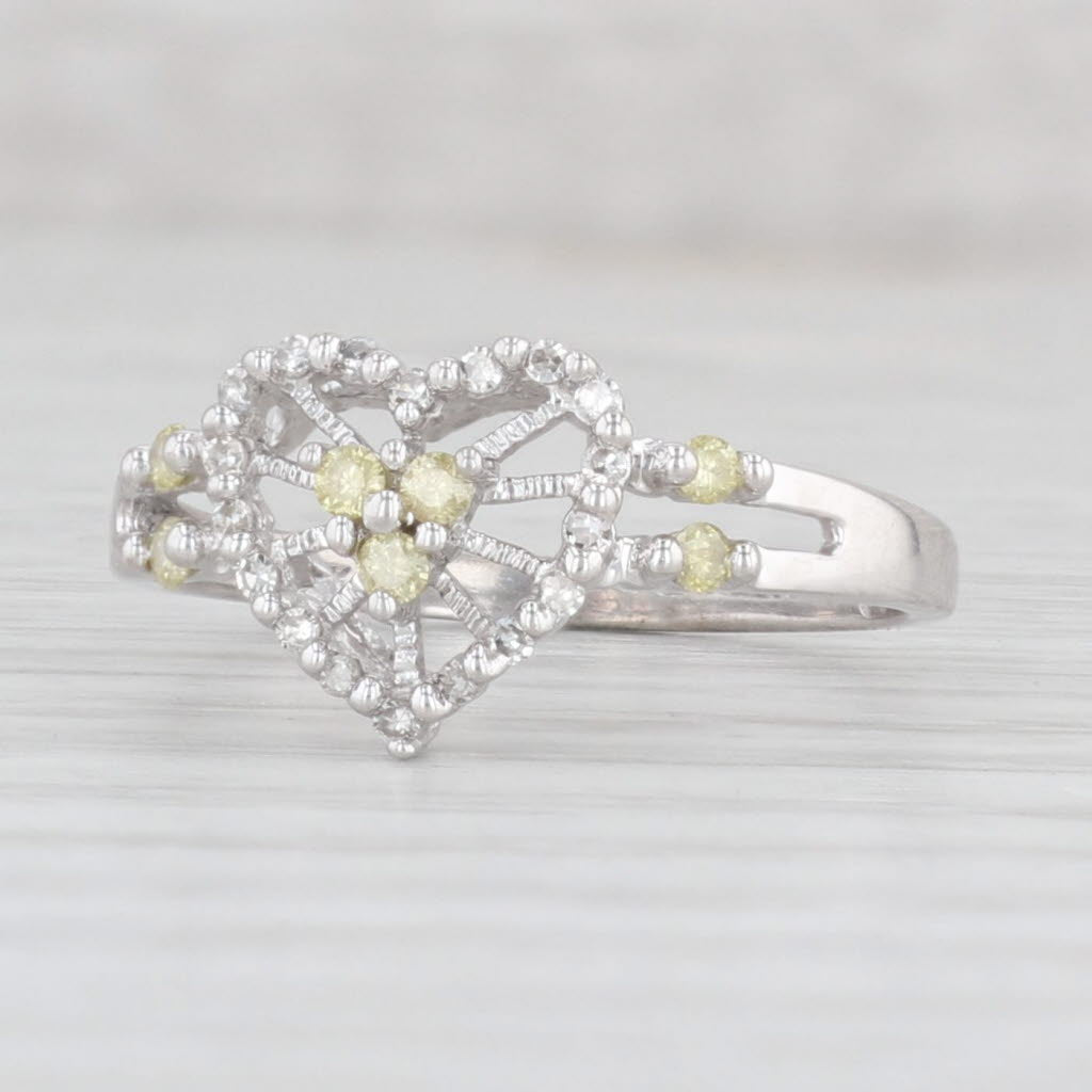 Light Gray 0.23ctw Yellow White Diamond Heart Ring 10k White Gold Size 8