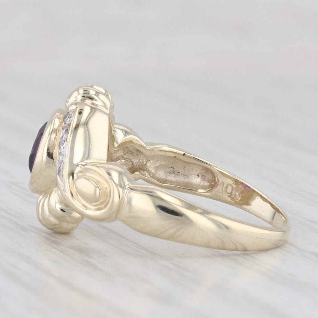 Light Gray 0.90ct Round Amethyst Solitaire Ring 10k Yellow Gold Size 6.25 Diamond Accents