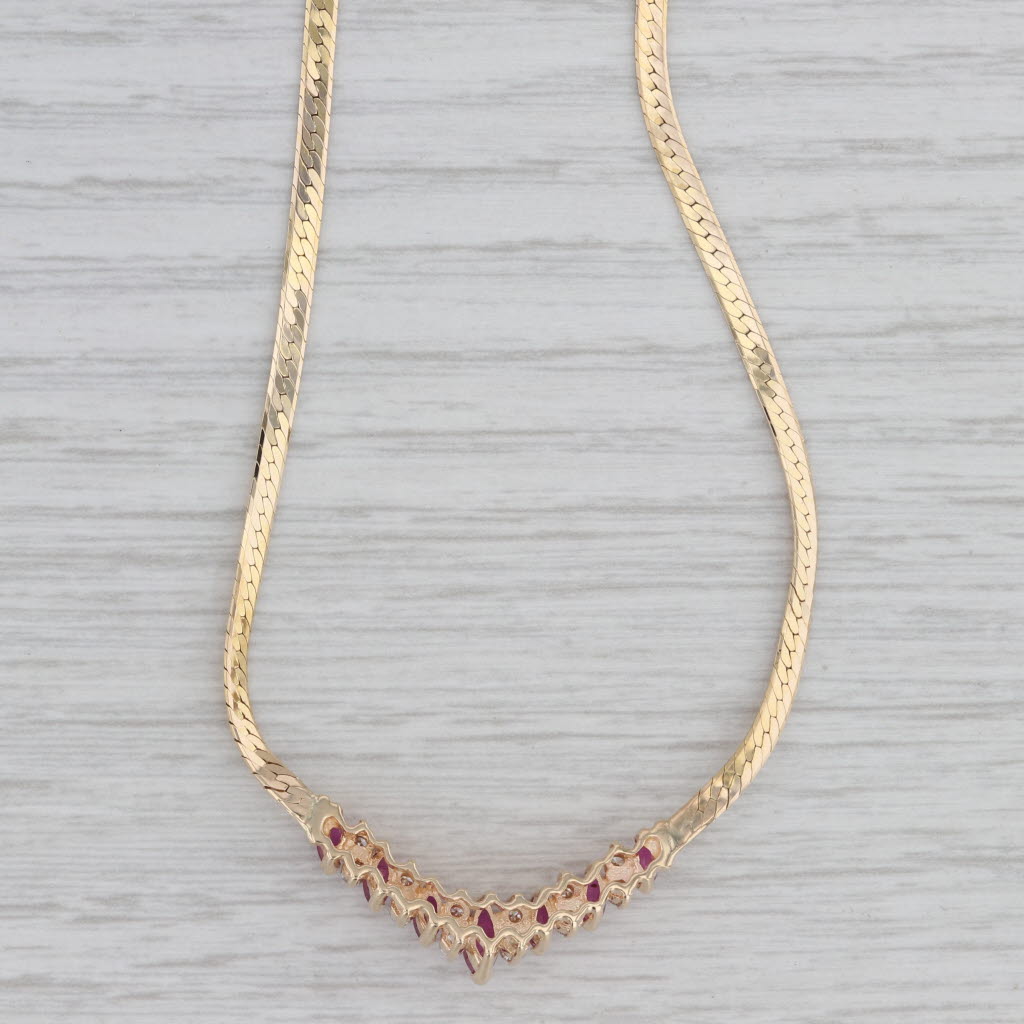 Gray 1.14ctw Diamond Ruby V Necklace 14k Yellow Gold 15.5" Herringbone Chain