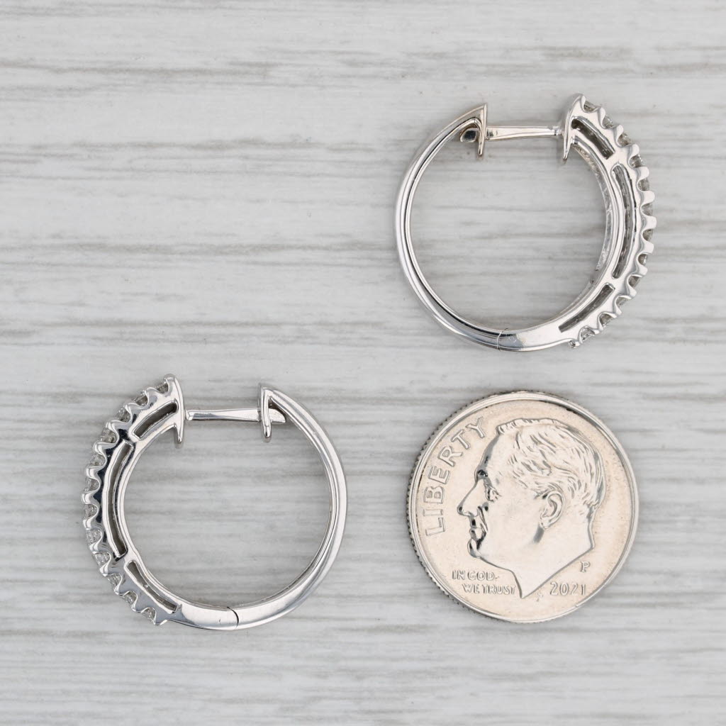 Gray 1ctw Diamond Hoop Earrings 14k White Gold Hinged Snap Top Round Hoops Sonia B