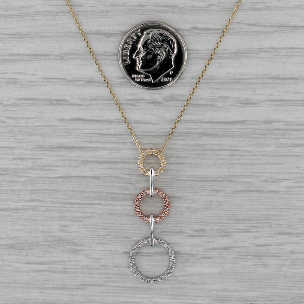 0.14ctw Diamond 3-Ring Pendant Necklace 14k Tri-toned Gold 20" Cable Chain