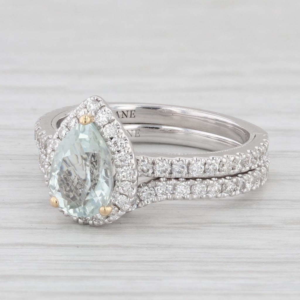 Light Gray Neil Lane 14k White Gold Prasiolite Pear Halo Engagement Ring Bridal Set