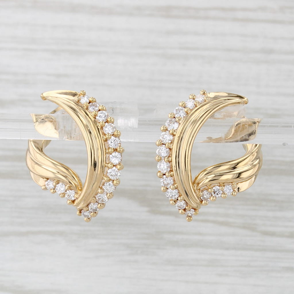 Light Gray 0.76ctw Diamond Open Hoop Earrings 18k Yellow Gold Snap Top