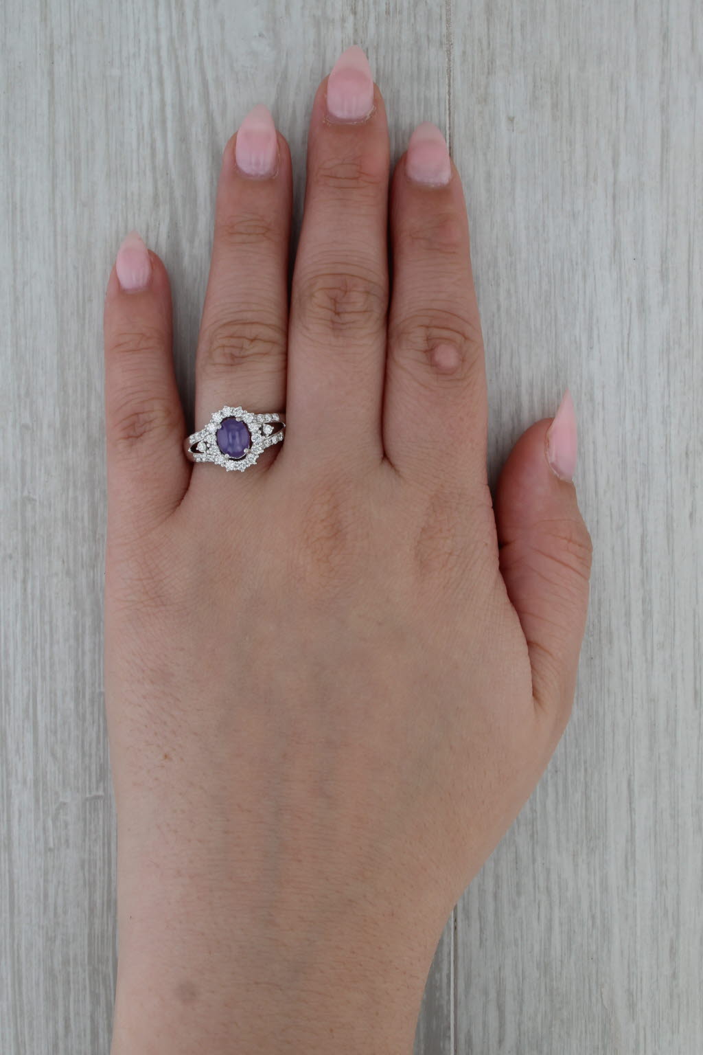 New 2.48ctw Purple Star Sapphire Diamond Halo Ring 14k White Gold Size 8.5