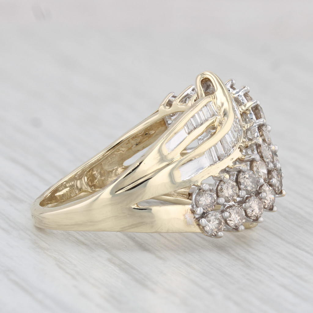 Light Gray 2.10ctw Diamond Cluster Bypass Ring 10k Yellow Gold Size 9 Cocktail