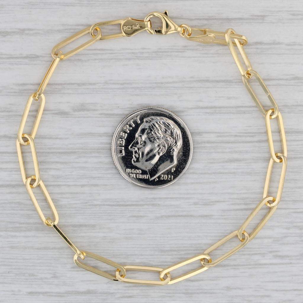 New Paperclip Chain Bracelet 14k Yellow Gold 7 1/4" 4.1mm