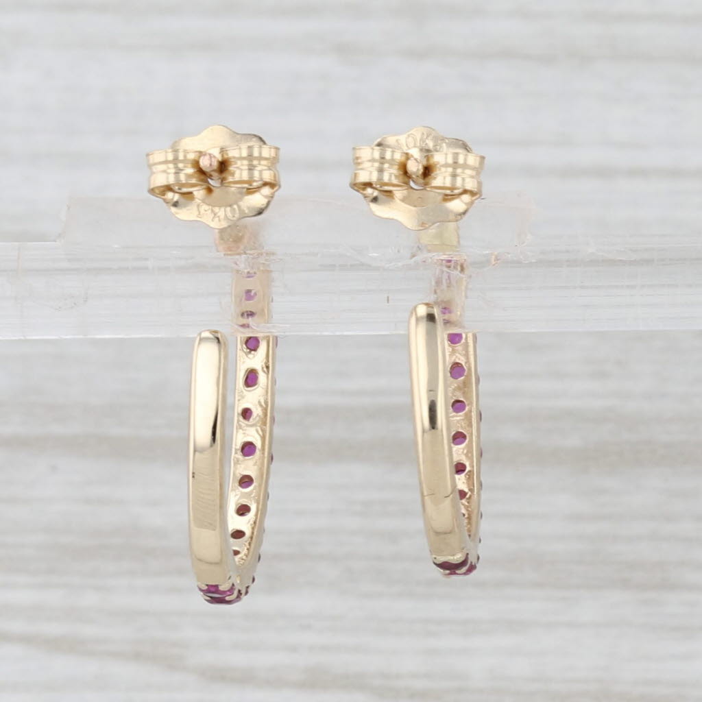 0.54ctw Ruby J-Hook Hoop Earrings 10k Yellow Gold Pierced Drops
