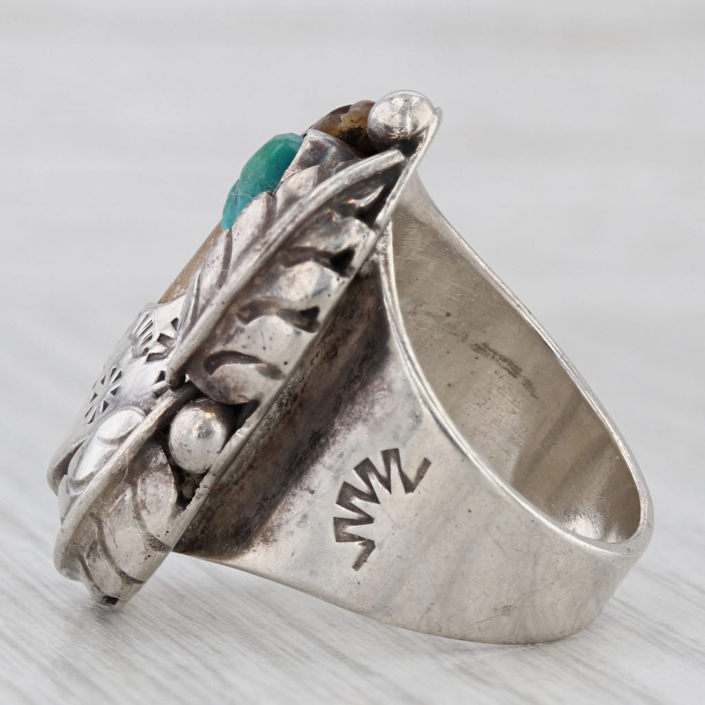Vintage Native American Turquoise Cabochon Ring Sterling Silver Signed Size 9.5