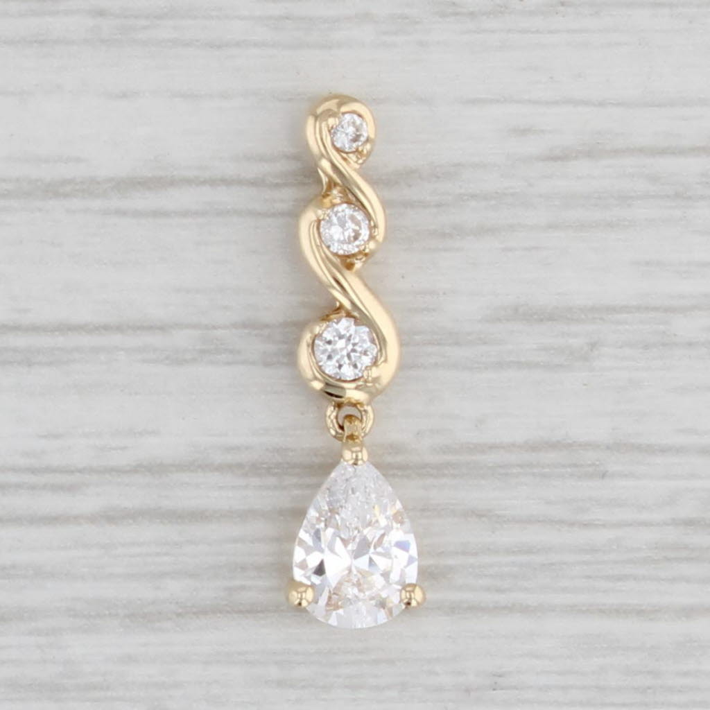 Light Gray 0.80ctw Cubic Zirconia Teardrop Pendant 10k Yellow Gold
