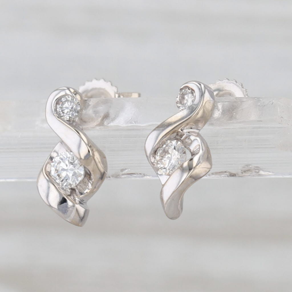 0.20ct Diamond Solitaire Stud Drop Earrings 14k White Gold Studs