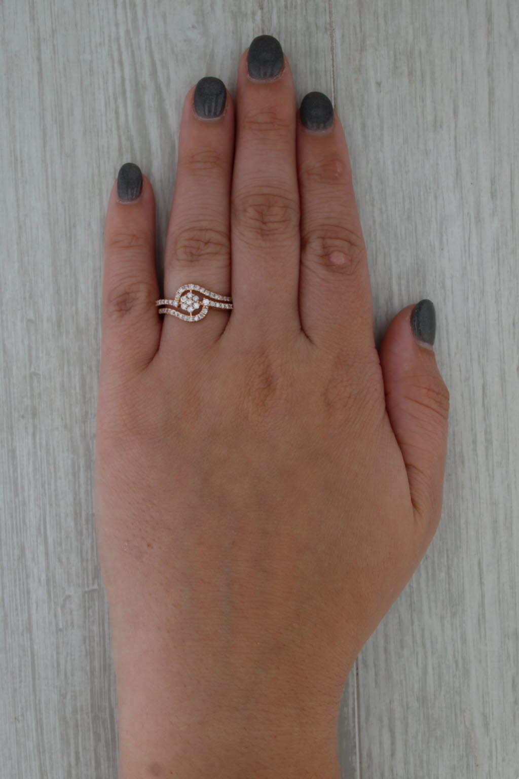 0.52ctw Diamond Cluster Bypass Engagement Ring 18k Rose Gold Size 7.25 COA