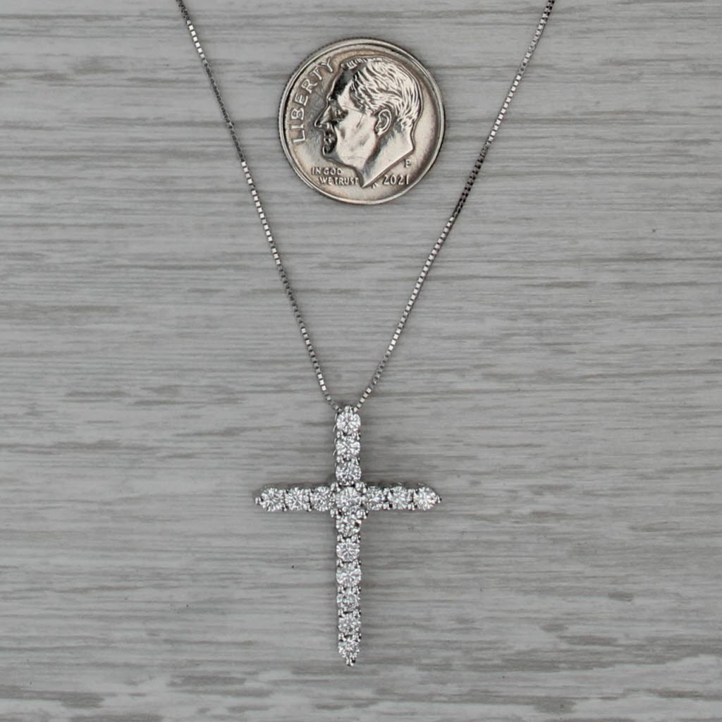 0.81ctw Diamond Cross Pendant 14k White Gold 18.75" Box Chain