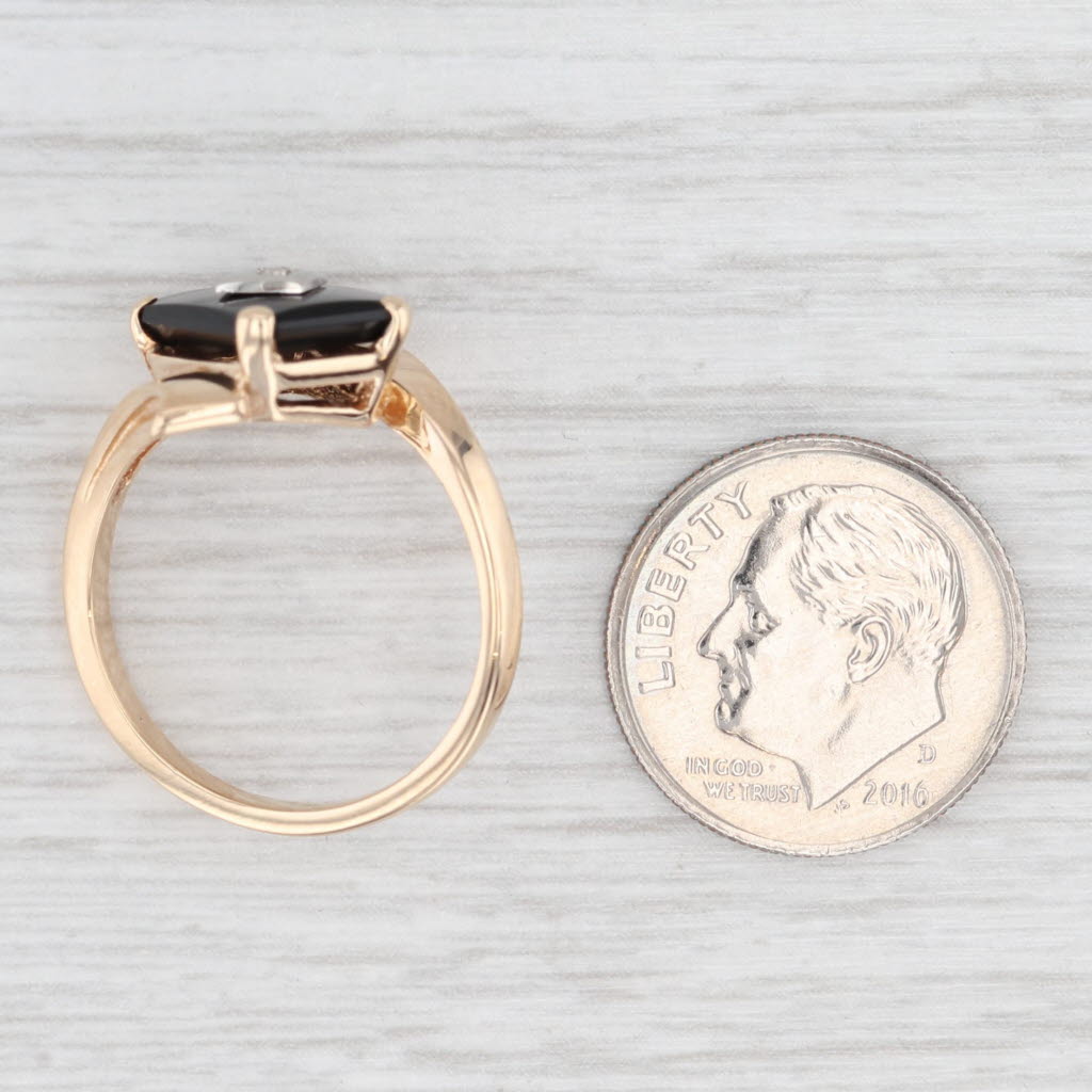 Light Gray Onyx Diamond Bypass Signet Ring 10k Yellow Gold Size 6.5 Vintage