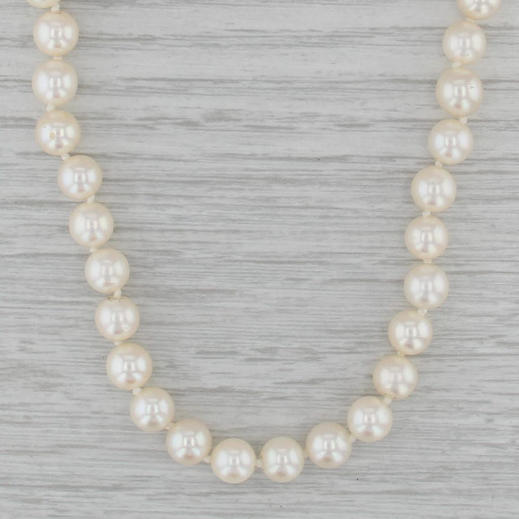 Diamond Clasp Pearl Bead Single Strand Necklace 14k Gold 31.5"