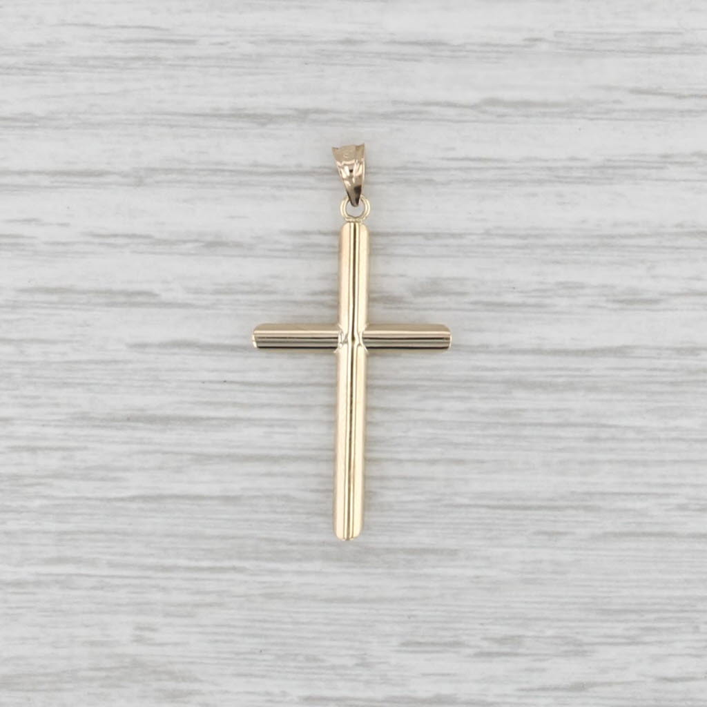 Reversible Etched Gold Cross Pendant 14k Yellow Gold Religious Jewelry