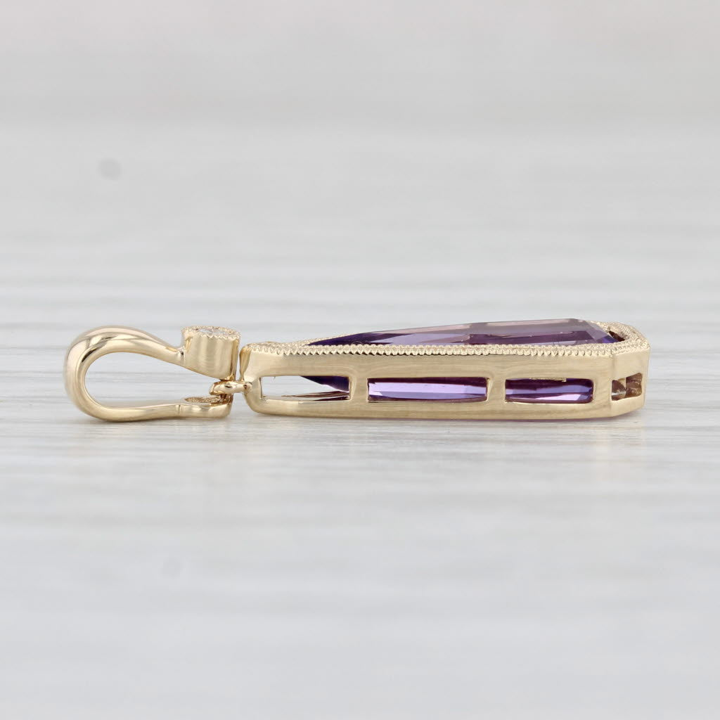 Light Gray New 1.79ctw Amethyst Diamond Teardrop Pendant 14k Yellow Gold