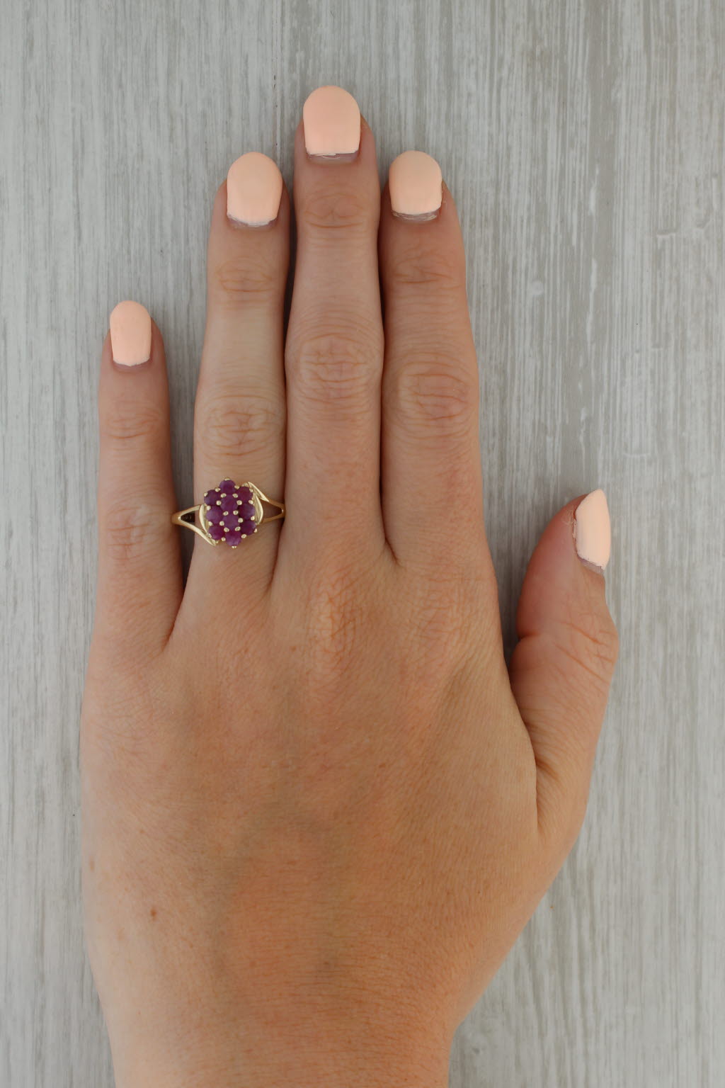 Rosy Brown 1ctw Ruby Cluster Ring 10k Yellow Gold Size 9.75