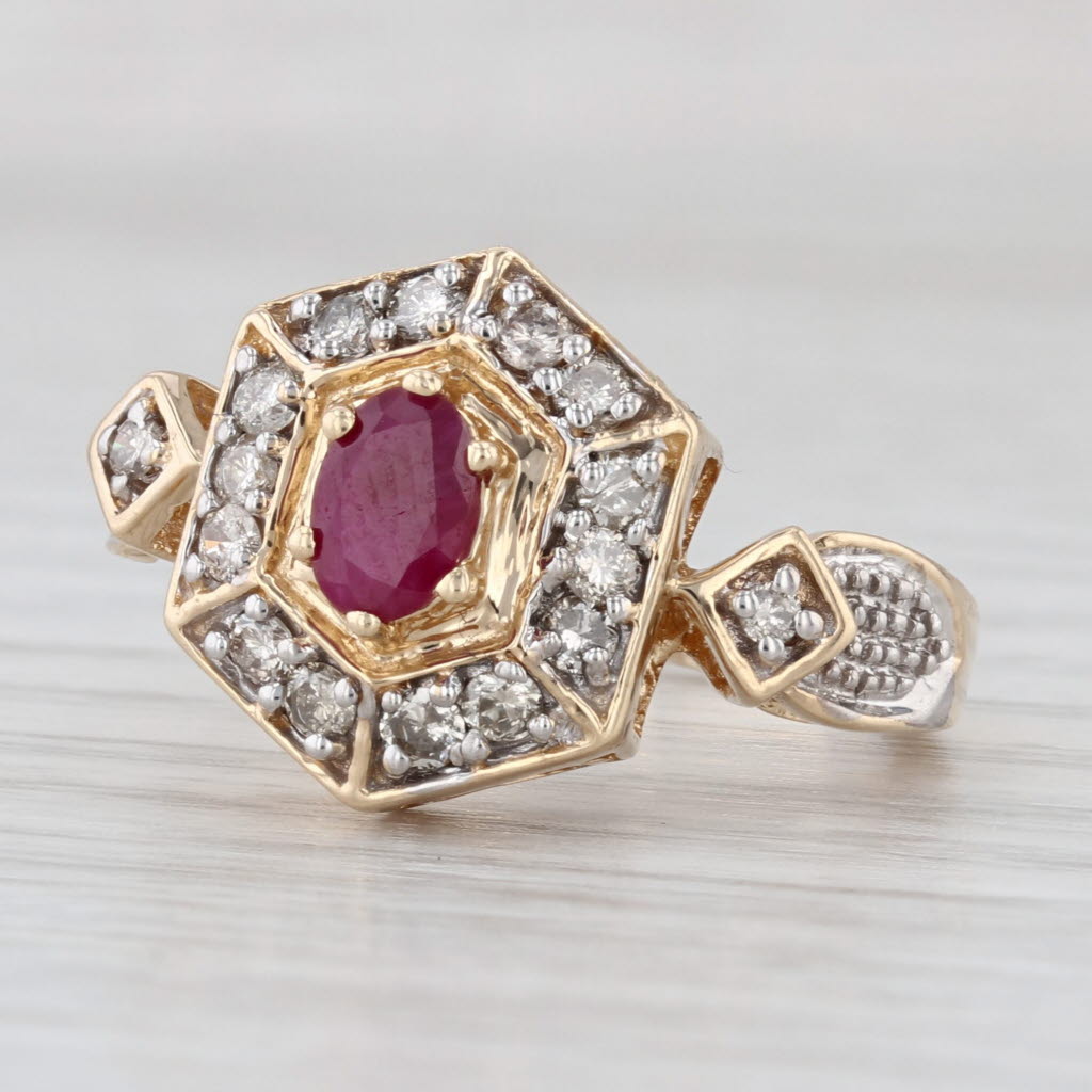 0.83ctw Ruby Diamond Halo Ring 14k Yellow Gold Size 7.25