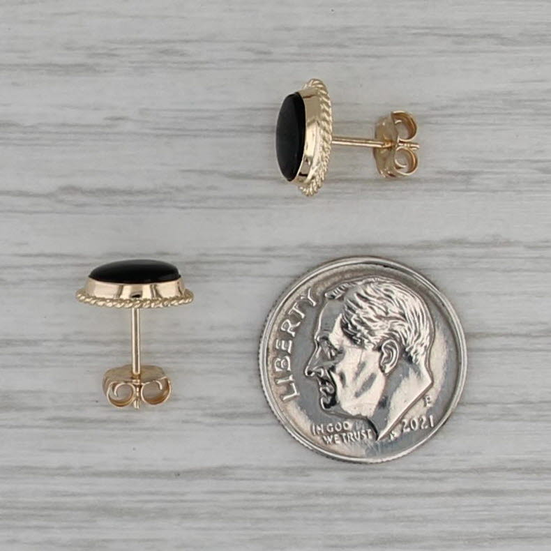 Onyx Oval Cabochon Stud Earrings 14k Yellow Gold Studs