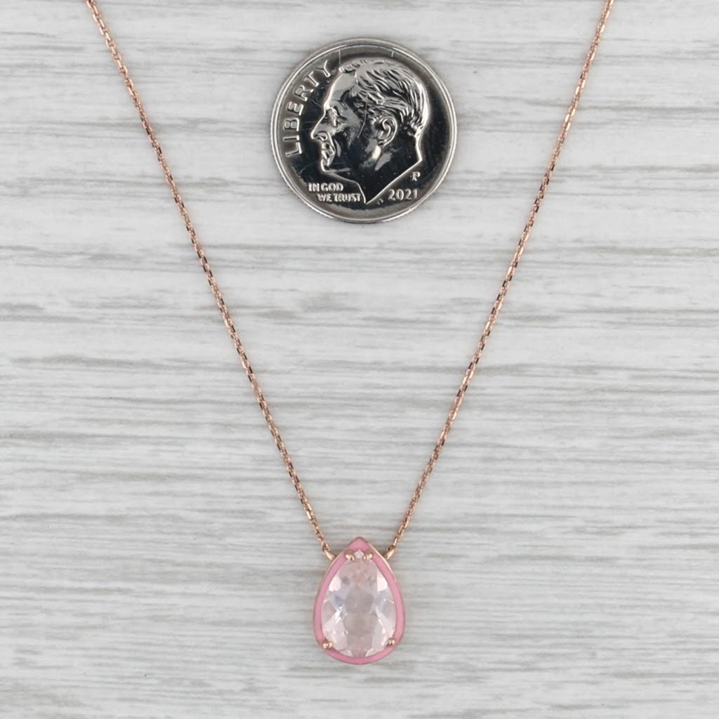 1.70ct Pear Pink Rose Quartz Pendant Necklace 14k Rose Gold 16" 17" 18"
