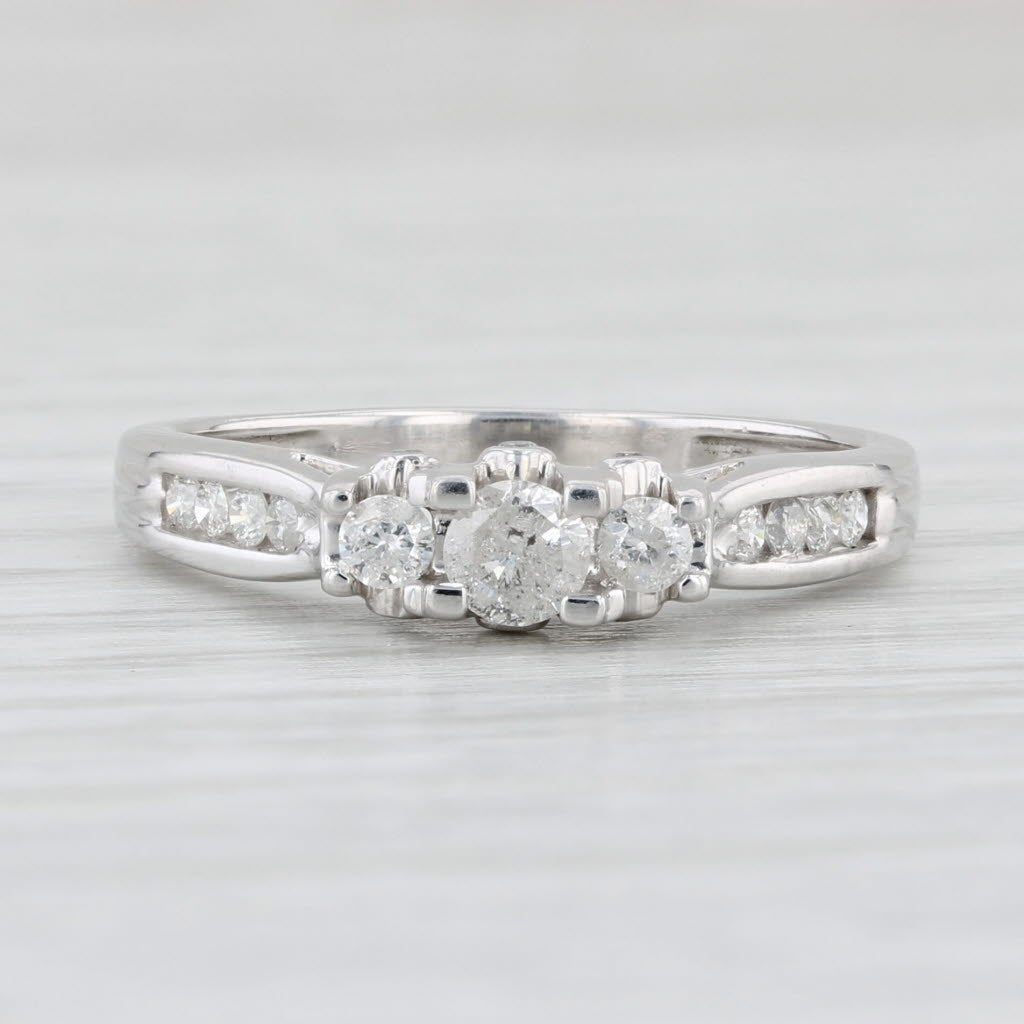 Light Gray 0.37ctw Round 3-Stone Diamond Engagement Ring 10k White Gold Size 7