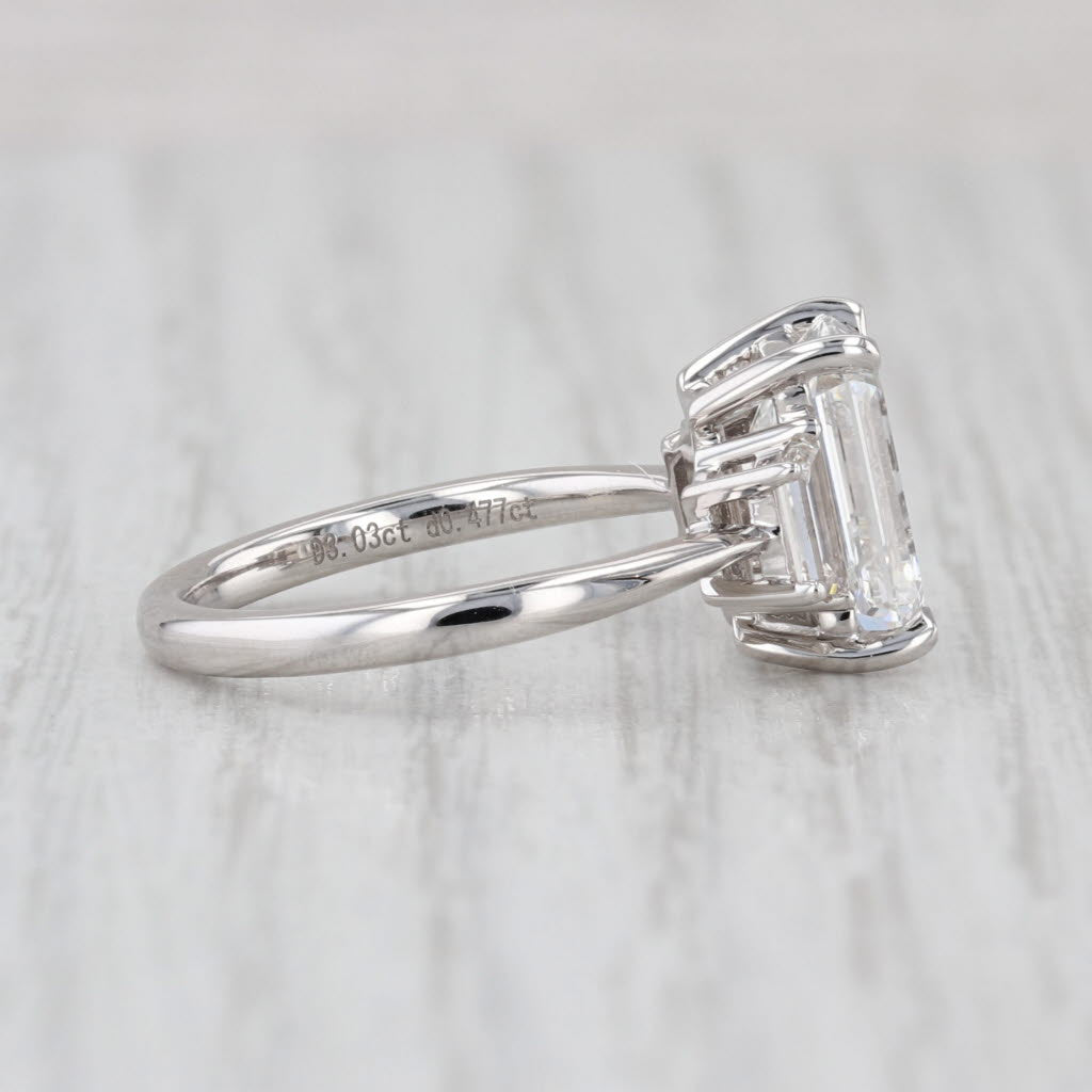 New IGI 3.51ctw Emerald Cut Lab Grown Diamond 3-Stone Engagement Ring 14k Gold