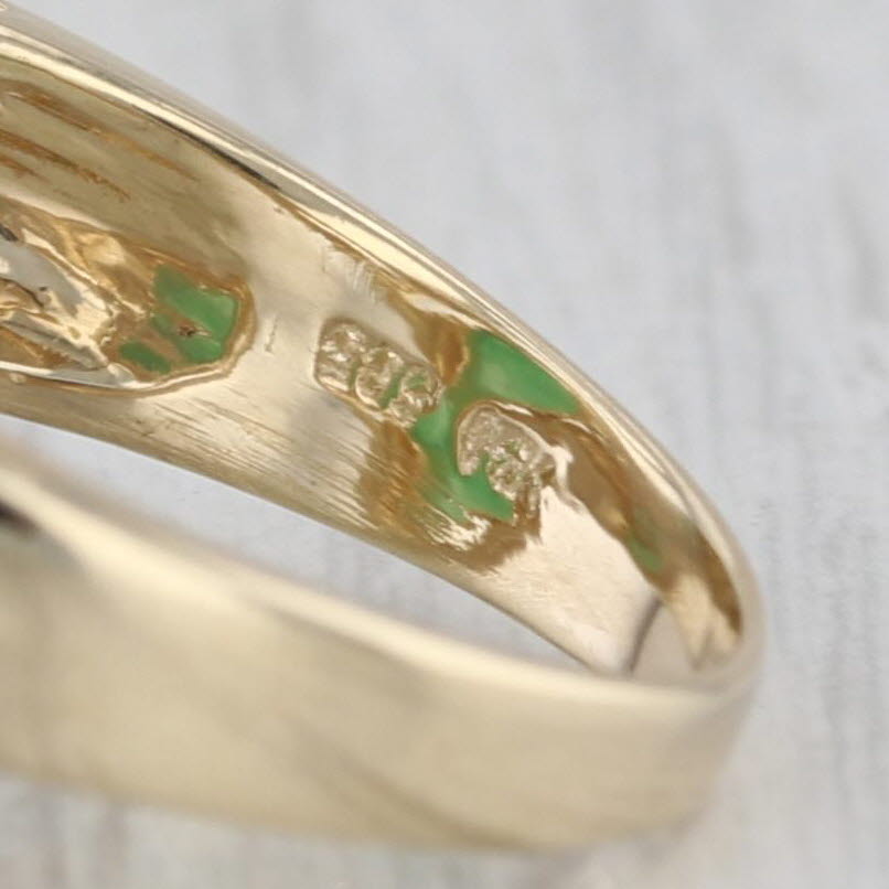 Green Jadeite Jade Oval Cabochon Diamond Ring 14k Yellow Gold Size 6.5